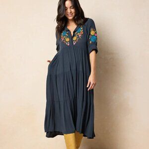Natural Life Rebecca Embroidered Midi Dress, Charcoal XL